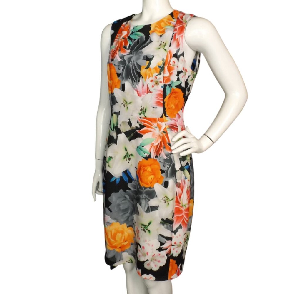 CALVIN KLEIN Dress, 12, Multicolor Floral, Sleeveless A-Line, Zips, Bold print - Picture 5 of 11